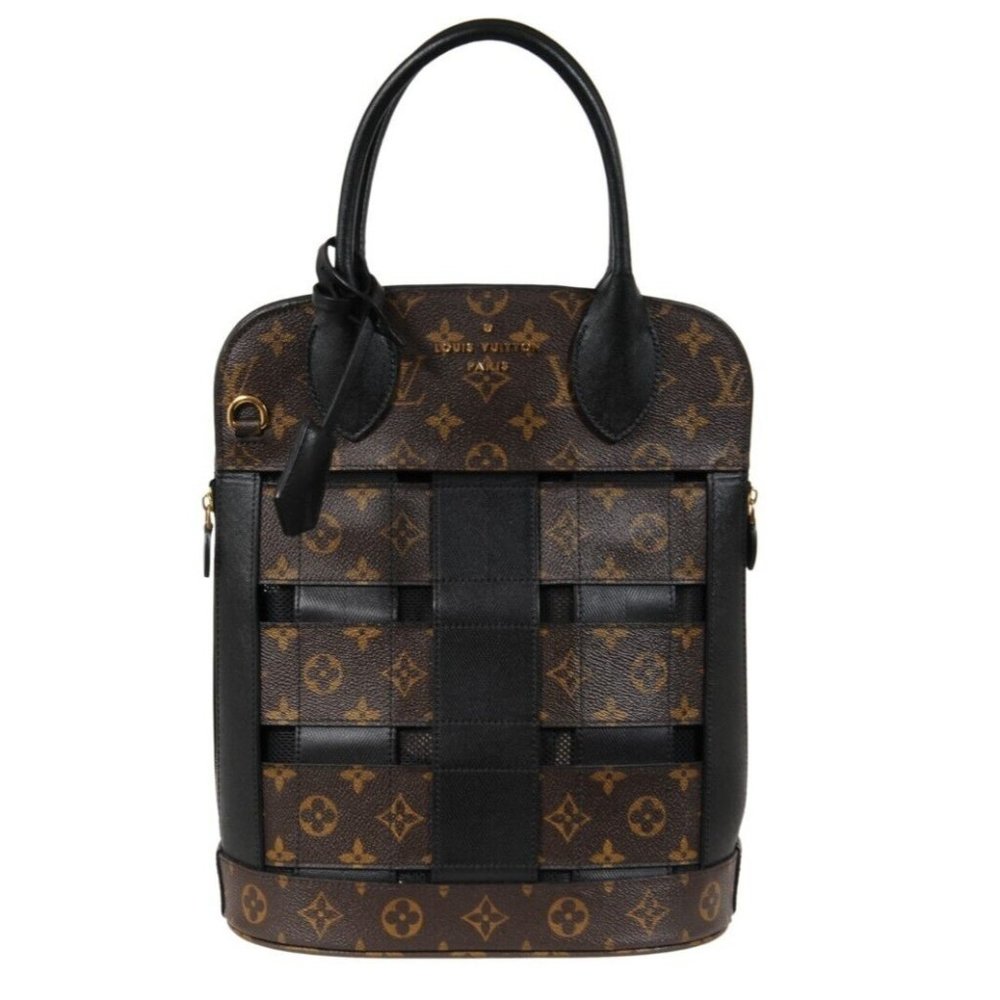 Louis Vuitton LV Monogram Tressage MM Tote Bag Brown Black Mesh Coated Canvas
